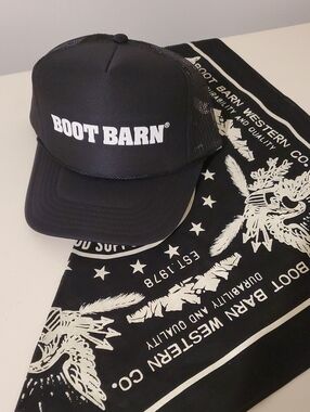 BOOT BARN® Black Trucker Hat & Bandana Set NEW